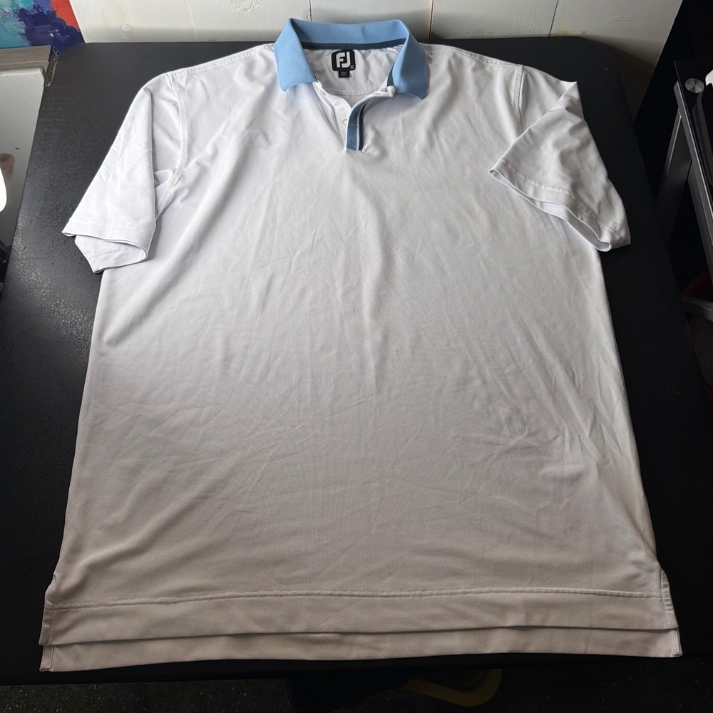 FootJoy Mens XL White Blue Performance Golf Polo Shirt - Picture 3 of 10